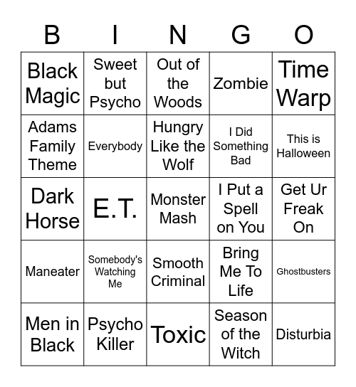 🎃 Halloween Song Bingo 🎃 Bingo Card