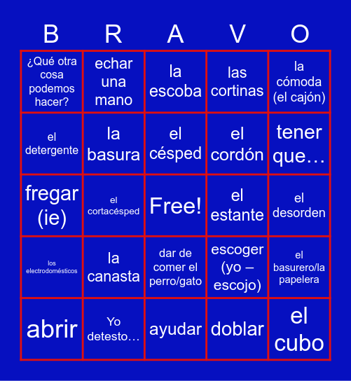 Quehaceres BINGO Card