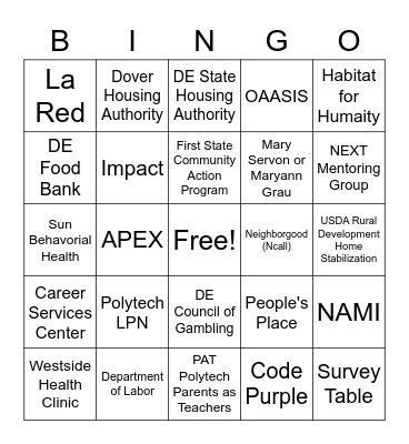 Polytech Community Resource Fair Bingo Card