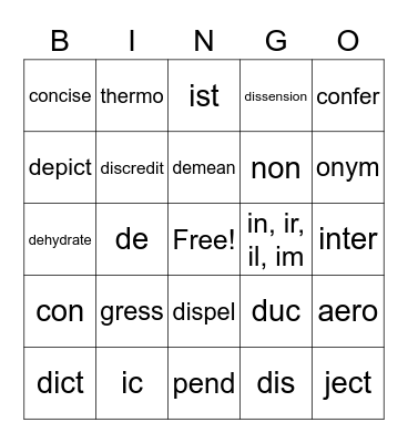 WOW 4 Vocabulary Bingo Card