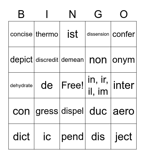 WOW 4 Vocabulary Bingo Card