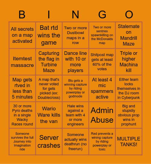 Tf2 Party /v/an Bingo Card