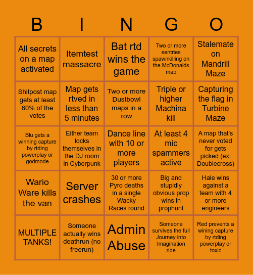 Tf2 Party /v/an Bingo Card