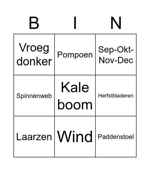 Herfst Bingo Card