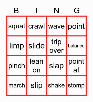 Verbs of movement Bingo Card