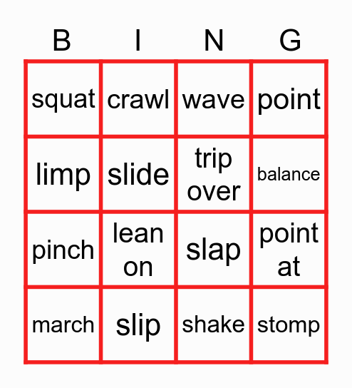 Verbs of movement Bingo Card