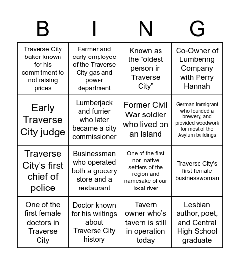 Traverse City Bingo Card