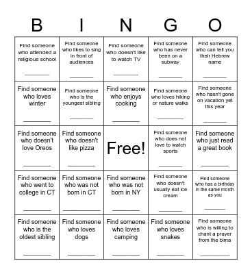 Friendship Bingo Card