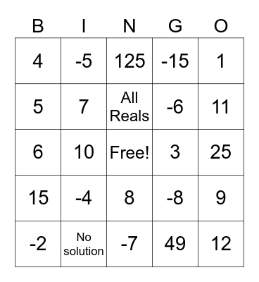 Test Review Bingo Card