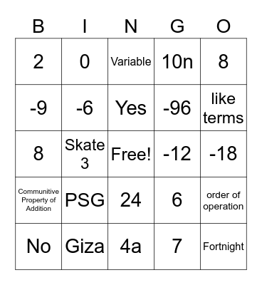 Math Bingo 10/28 Bingo Card