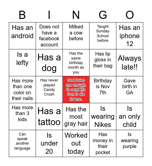 "Find the Guest" Bingo Card