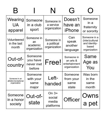 The SOURCE Officers Academy Bingo Card