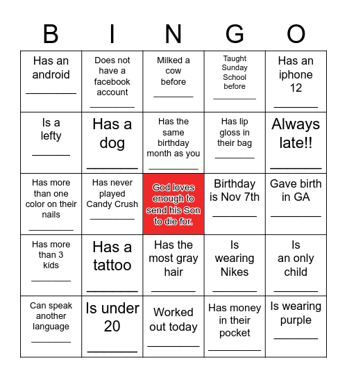 "Find the Guest" Bingo Card