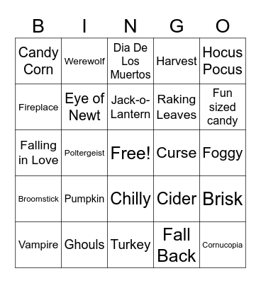 Fall Fright Fest Bingo Card