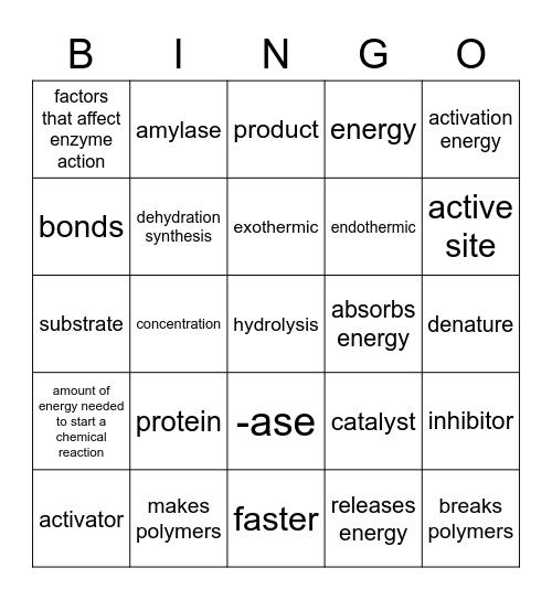 Enzymes Bingo Card