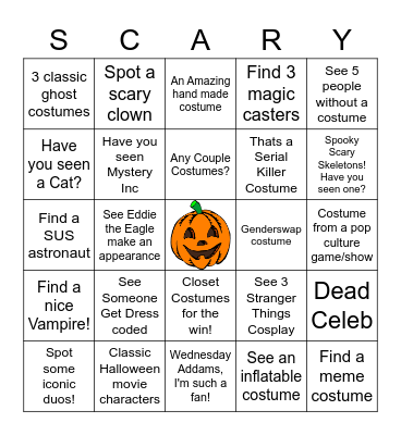 LHS Halloween Costumes 2022 Bingo Card