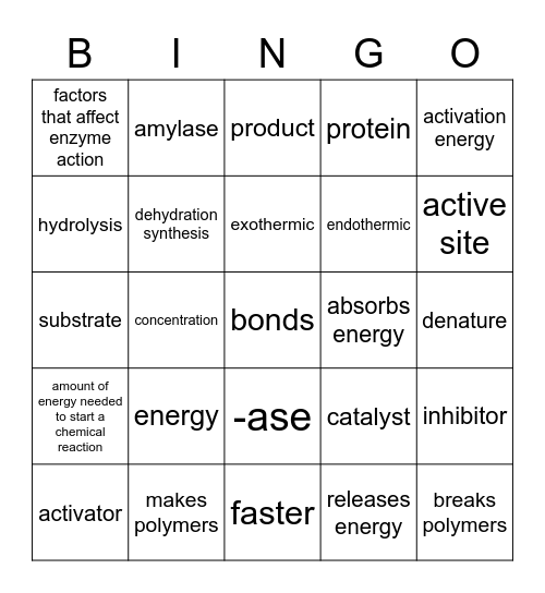 Enzymes Bingo Card