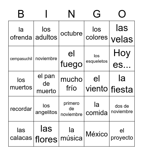 Dia de los Muertos Bingo Card