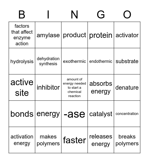 Enzymes Bingo Card