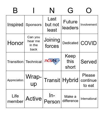 NCSITE Annual Meeting Lunch 2022 Bingo Card