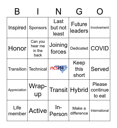 NCSITE Annual Meeting Lunch 2022 Bingo Card