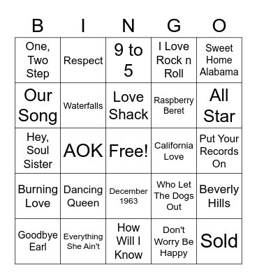Musical Bingo Card