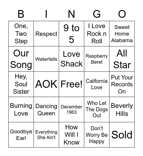 Musical Bingo Card