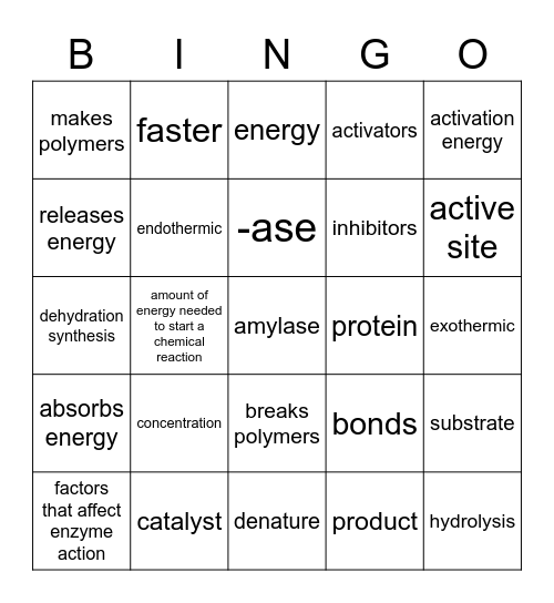 Enzymes Bingo Card