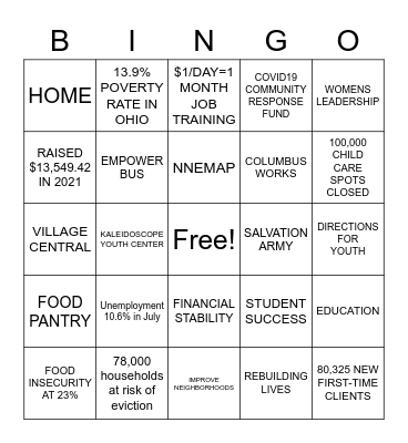 2020 UNITED WAY BINGO Card