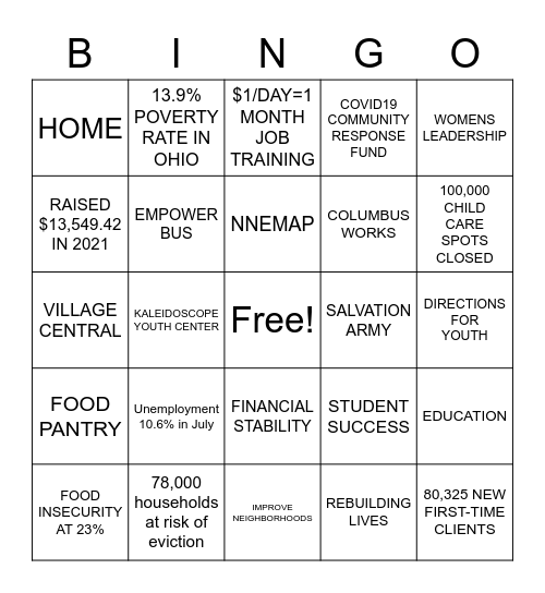 2020 UNITED WAY BINGO Card