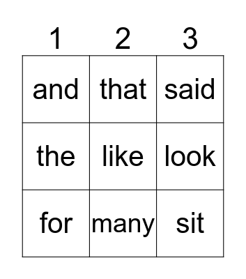 SIGHT WORDS Bingo Card