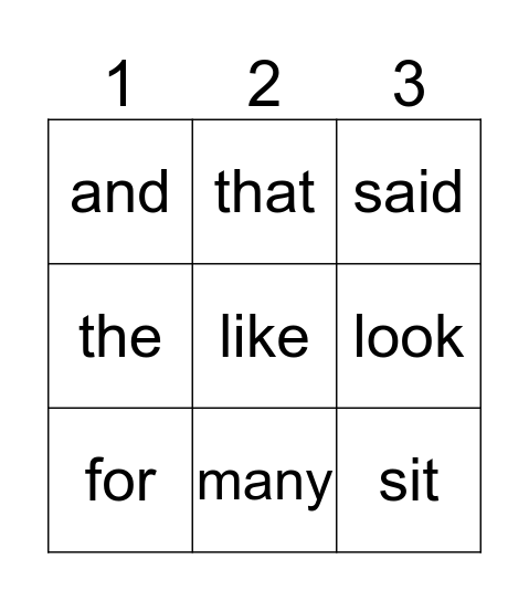 SIGHT WORDS Bingo Card