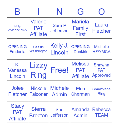JCLC NAME GAME Bingo Card