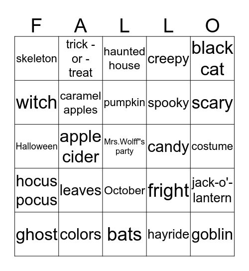 Happy Fall -O Bingo Card