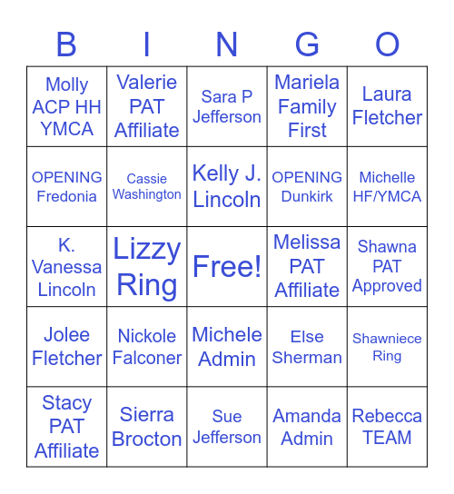 JCLC NAME GAME Bingo Card