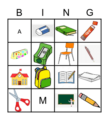 School Bingo Card