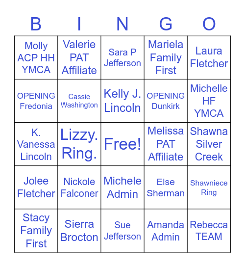 JCLC NAME GAME Bingo Card