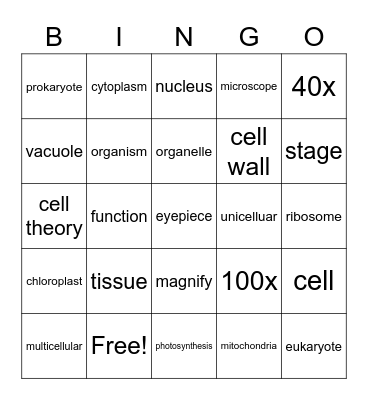 Cells & Organelles Bingo Card