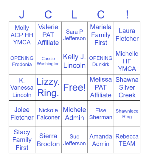 JCLC NAME GAME Bingo Card