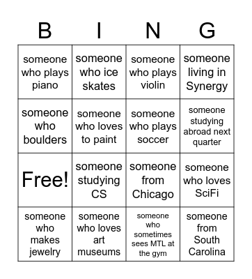 IntroSems Plus Bingo! Bingo Card
