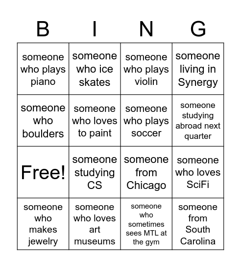 IntroSems Plus Bingo! Bingo Card