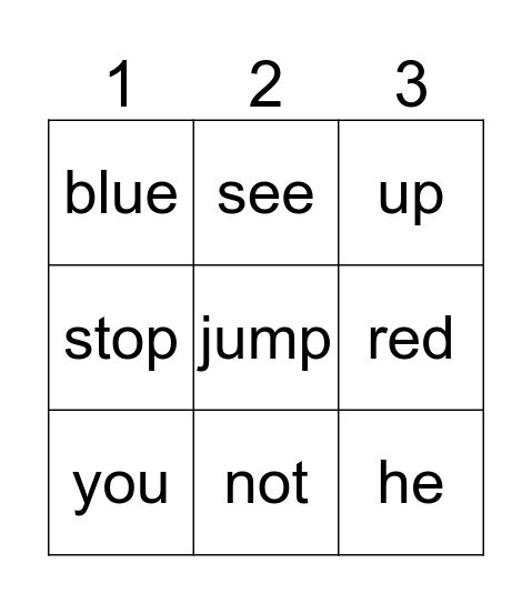 SIGHT WORDS 3 Bingo Card