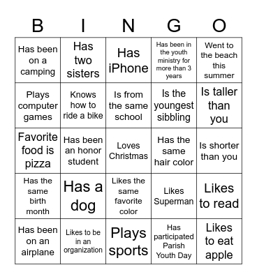 Find Someone Who Bingo Card