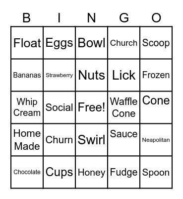 1st Presbyterian Sallisaw Ice Cream Social Bingo Card