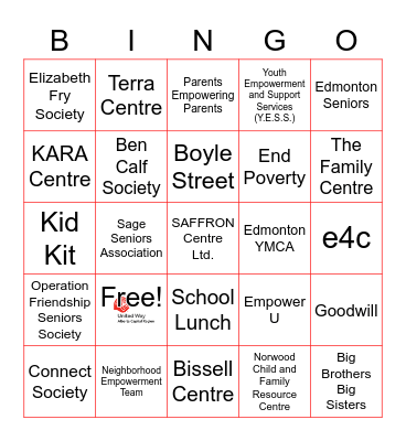 United Way Resources Bingo Card