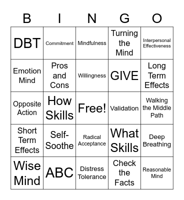 DBT Skills Bingo! Bingo Card