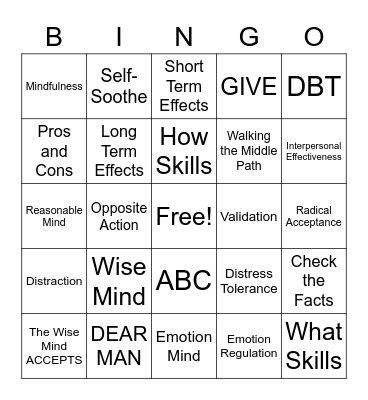 DBT Skills Bingo! Bingo Card