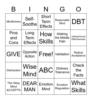 DBT Skills Bingo! Bingo Card