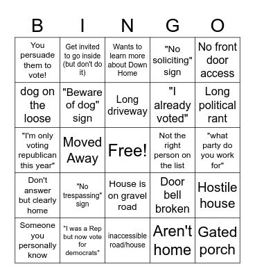 Door knocking Bingo Card