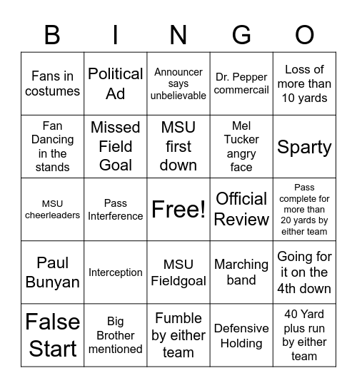 MSU vs. um Bingo Card
